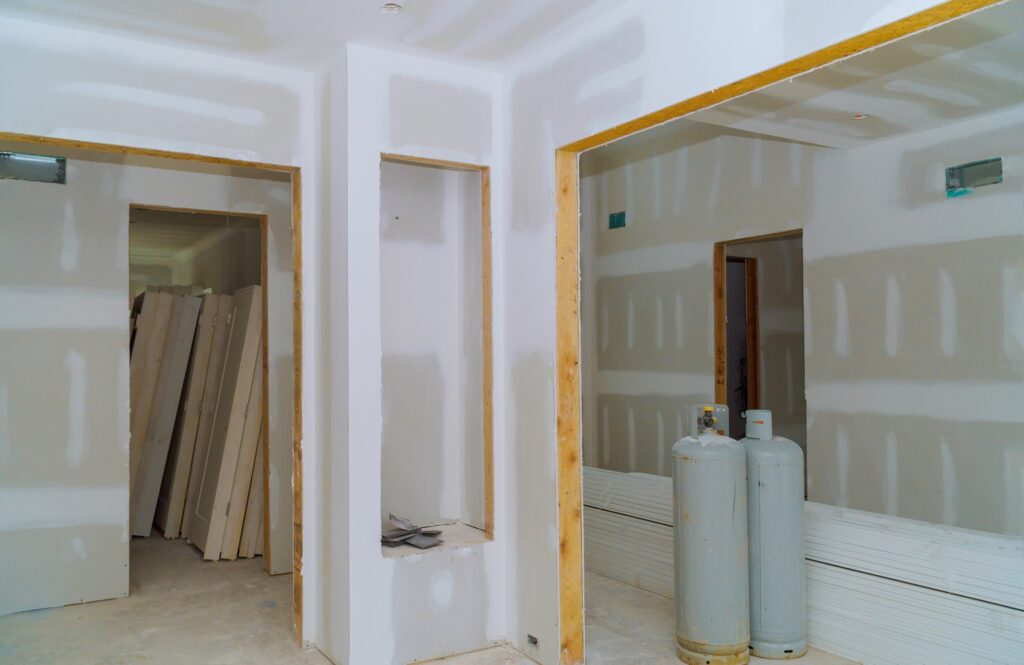 Construction building industry new home construction interior drywall tape and finish details